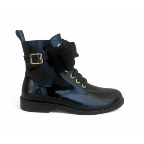 Leren lak veterboot - 8822 zwart