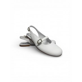 Witte leren ballerina met bandje - 9424