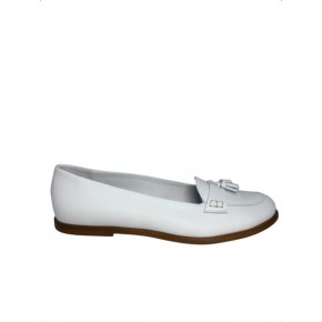 Witte leren loafer met kwastjes - 9452