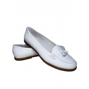 Witte leren loafer met kwastjes - 9452