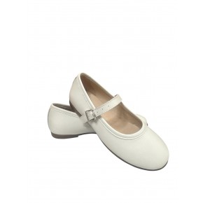 Witte leren ballerina met bandje - 1300