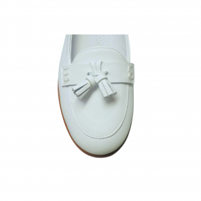 Witte leren loafer met kwastjes - 9452