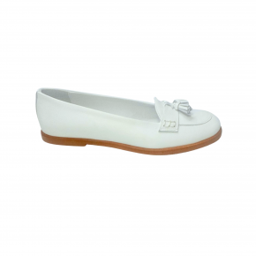 Witte leren loafer met kwastjes - 9452